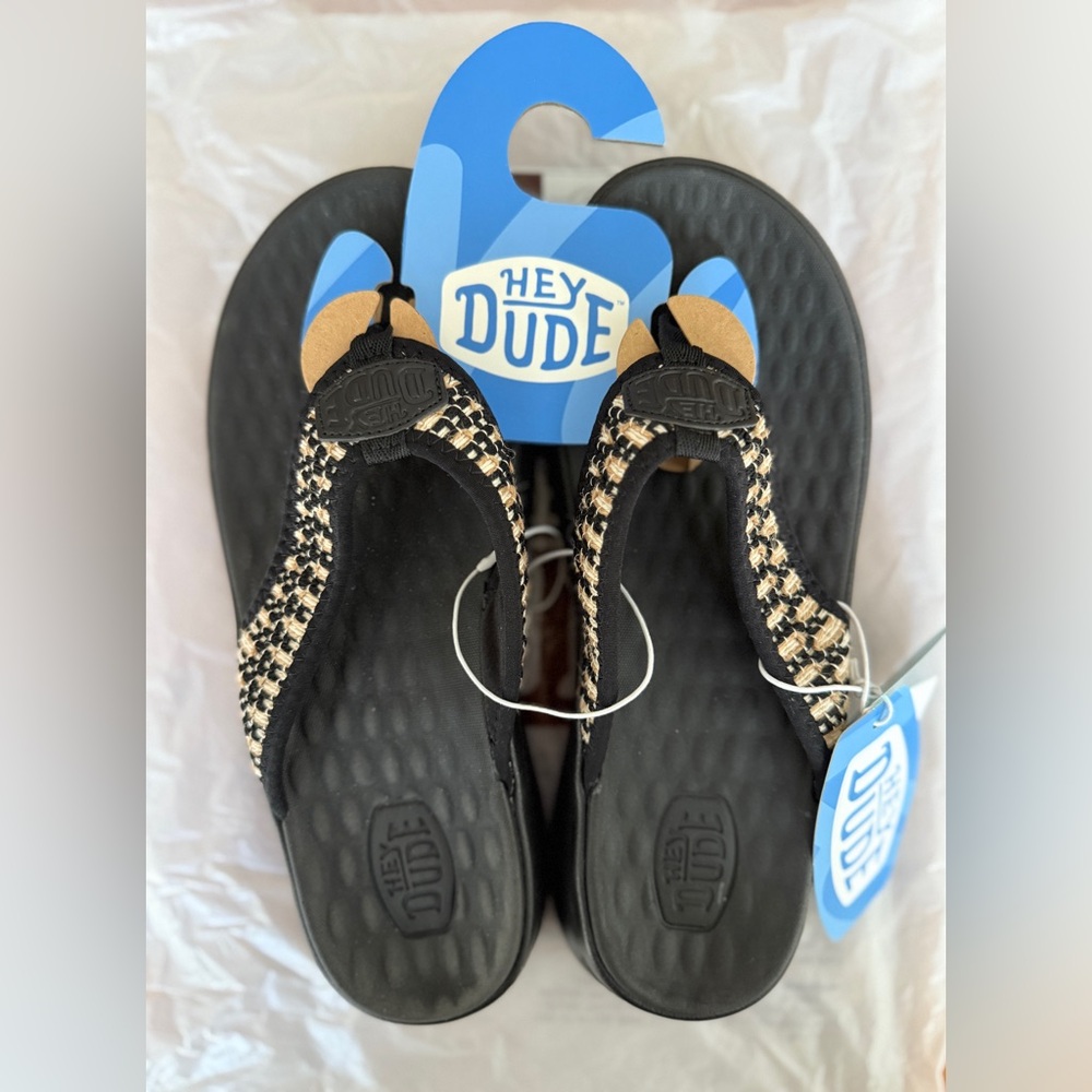 Hey Dude Black and Tan Woven Sandals